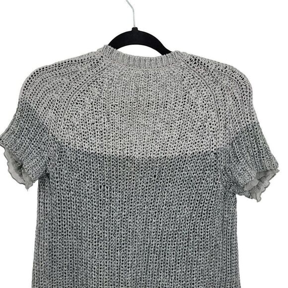 Chico's Cardigan Formal Silver Open Knit Short Sleeve Sheer Lettuce Ruffle 0 - Picture 10 of 16